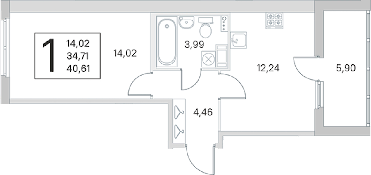 1-комнатная квартира 34.71 м², 4/4 эт., ЖК «Любоград в Стрельне»